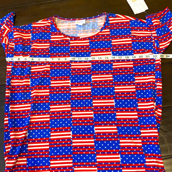LuLaRoe Irma Top hi low XS NWT patriotic print - Picture 6 of 7